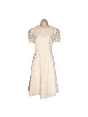 Gal Meets Glam Amelia Embroidered Fit & Flare Dress Cream Ivory Wedding Size 8
